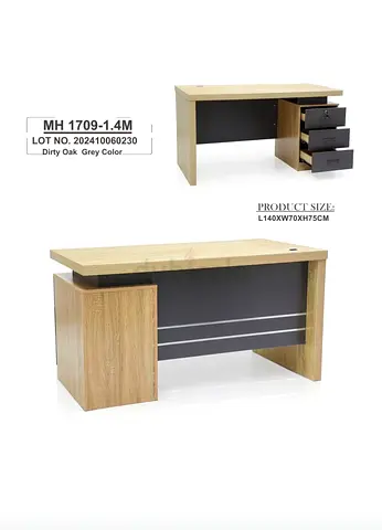 Wooden Office Desk with 3 Drawers – Dirty Oak  Grey, 140x70x75cm