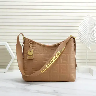 Master copy of fendi Beige Embossed Shoulder Bag with Wide Strap and Gold Hardware