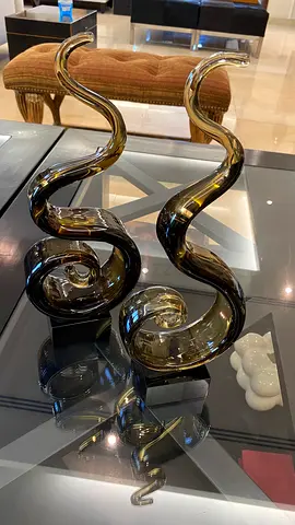 Pair of Modern Tinted Glass Spiral Sculptures
