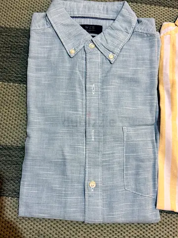 Light blue checked mens casual button-down shirt - size M
