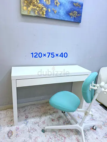 White MICKE Desk with IKEA VIMUND Desk Chair