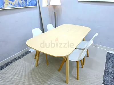 Modern Wooden Dining Table with 4 White Chairs