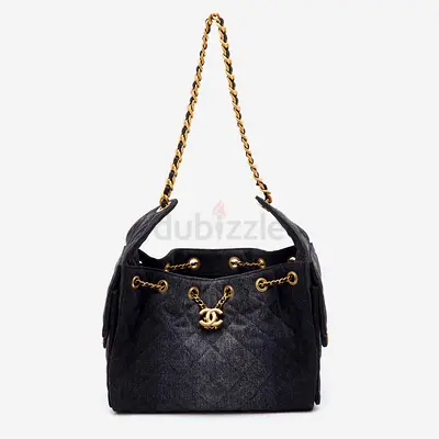 Chanel 25 Drawstring Black Quilted Denim Hobo