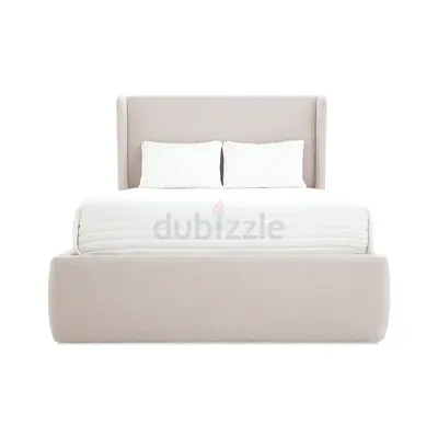 Upholstered King Size Bed Frame with Headboard - Light Beige