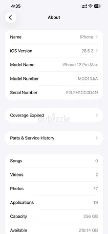 iPhone 12 Pro Max 256 with genuine battery  display - Parts  Service shown