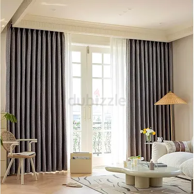 Pair of Grey Blackout Curtains with Sheer Liners - 2 Panels, 3m Width