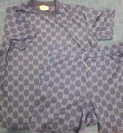 Gucci 100th Anniversary Monogram 2-Piece Set - Navy/Grey T-Shirt  Shorts Bundle