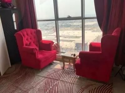 Pair of Red Velvet Wingback Armchairs - Good Condition