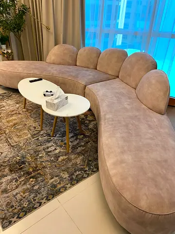 Curved Beige Velvet Sofa from Home Centre - Modern Luxury