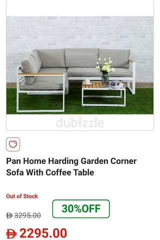 Pan Home Harding 3-piece Garden Corner Sofa Set with Coffee Table - Light Grey