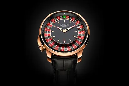 Mastercopy of Jacob  Co. Roulette Rose Gold Mens Watch with Black Leather Strap