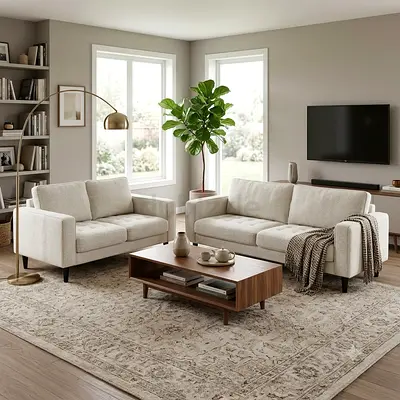 Light beige 3-seater sofa and matching 2-seater loveseat set