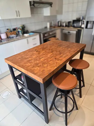Solid Wood Butcher Block Kitchen Island with Storage and Stools