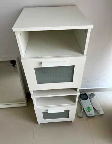 white bedside cabinets with glass-front drawers - set of 2