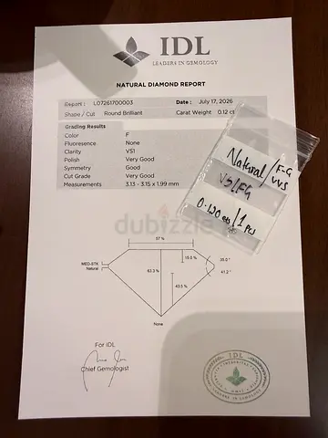 Natural Diamond with IDL Certification (0.12 ct)
