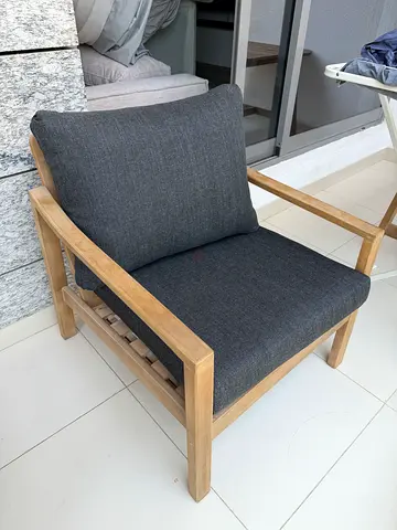 Wood Frame Lounge Chair with Dark Grey Cushion - Good Condition
