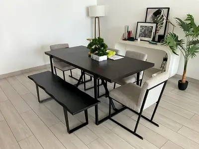 Modern black dining table with bench (NO CHAIRS)