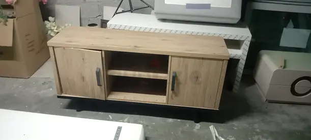 Modern Wooden TV Stand with Cabinets and Shelving