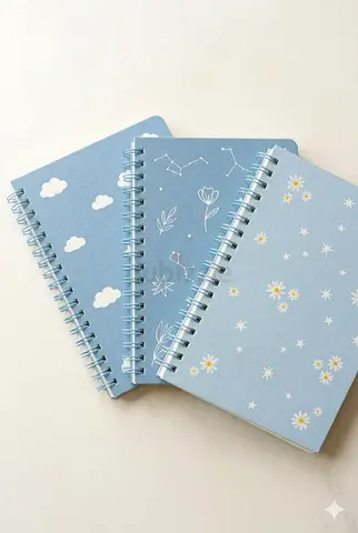 Set of 3 Light Blue Spiral Notebooks — Dotted/Plain Pages, Good Condition