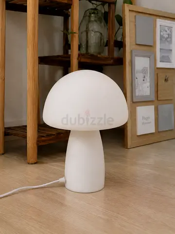 Minimalist White Mushroom glass Table Lamp - red light