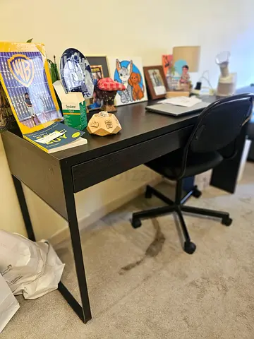 IKEA Linnmon / Adils style black writing desk with drawer and chair - good condition