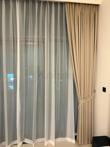 2 pairs Beige blackout curtains with white sheer panels and 1 pair Gray ready to hang. 3 meters heig