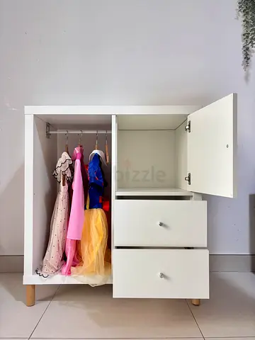 Customized White Baby Dresser with Hanging Rail and Drawers - Compact