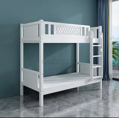 White Wooden Bunk Bed - Twin Over Twin, Sturdy Frame with Ladder