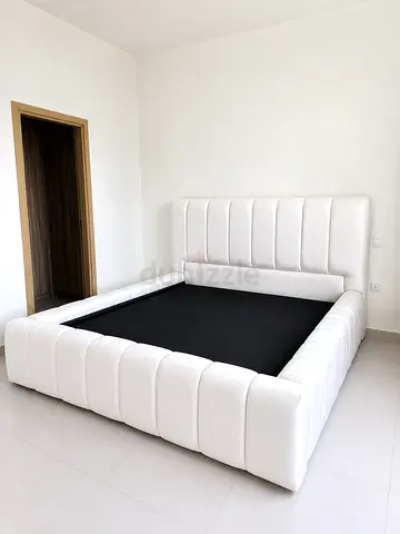White Upholstered queen Size Bed Frame with Padded Headboard