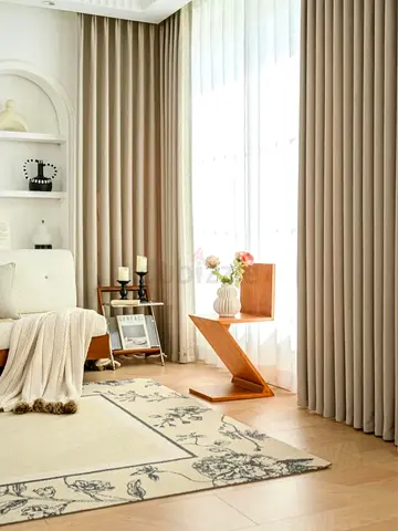 Beige Floor-to-Ceiling Curtains Set - Light-Filtering, Ready to Hang