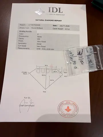 0.11 carat Loose round diamond with IDL certificate