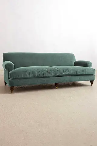 Vintage-style 3-seater velvet sofa in teal
