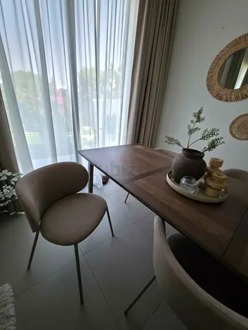 Extendable Ikea SKANSNAS table, brown beech/veneer, 150/205x90 cm with 6 KRYLBO upholstered chairs