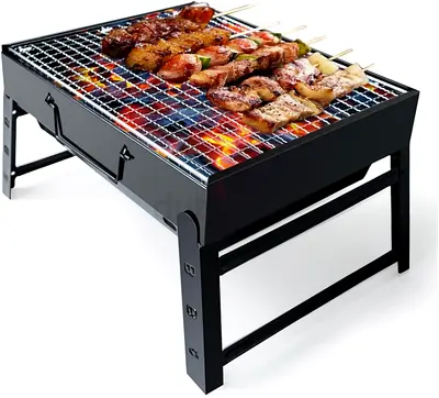 BBQ Barbecue Grill, Portable Foldable Charcoal Grill for Outdoor, Stainless Steel BBQ Tabletop Smoke