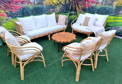 Rattan Outdoor Sofa Set with Cushions — 6 Pieces (Sofa, Chairs Coffee Table)