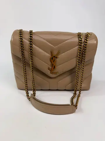 SAINT LAURENT SMALL LOULOU IN DARK BEIGE LEATHER WITH GOLD HARDWARE