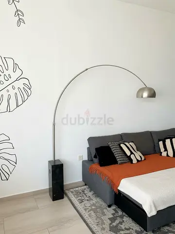Arch floor lamp marble base black VIVIANA stainless steel silver – AED 1,800
