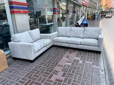Comfortable 5 Seater L-Shaped Sofa in Light Grey Fabric