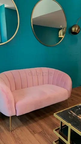 Pink Velvet 2-Seater Sofa with Gold Legs