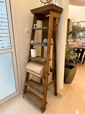 MARINA HOME rustic wooden step-ladder shelving unit bookcase solid wood waxed