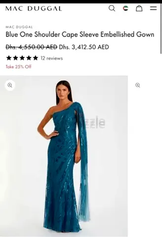 Dress-Mac Duggan Brand -  Blue One Shoulder Cape Sleeve Gown Dress for wedding or engagement