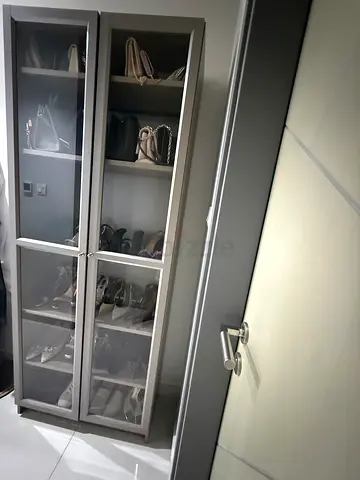 IKEA Glass-front Wardrobe / Shoe Cabinet - Grey, 2-door