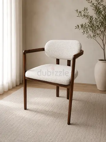 Mid-century upholstered metal armchair in cream bouclé