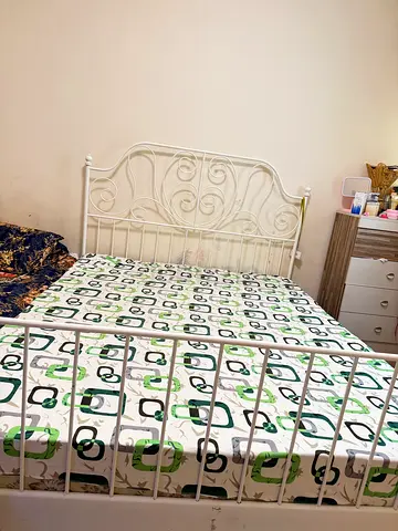 White Metal Double Bed Frame with mattress (IKEA-style) - Good Condition