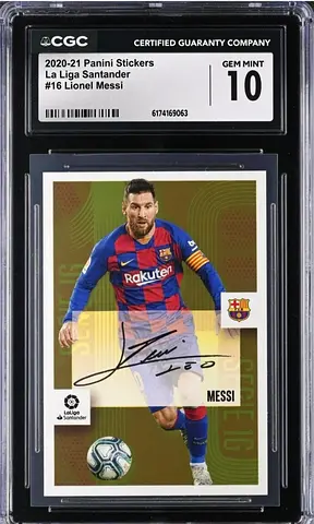 Lionel Messi, Signed Sticker, 2020-21, Panini, La Liga, #16, CGC Gem Mint 10, Top Pop