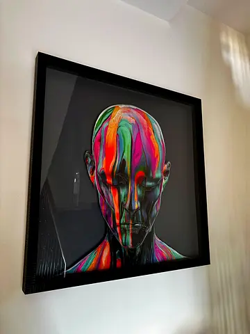 Framed Contemporary Colorful Head Print — Black Frame, Ready to Hang PAN HOME 74 X 74 cm