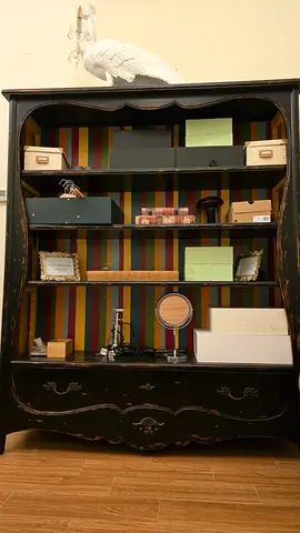 MARINA HOME shelf cabinet library display with adjustable shelves solid wood black lacquered stripes
