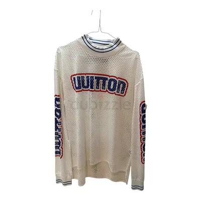 Authentic Louis Vuitton White LV Graphic Mesh Long Sleeve T-Shirt M size