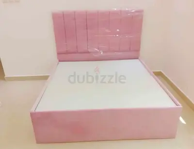 Pink Velvet Upholstered Bed Frame with Tall Headboard