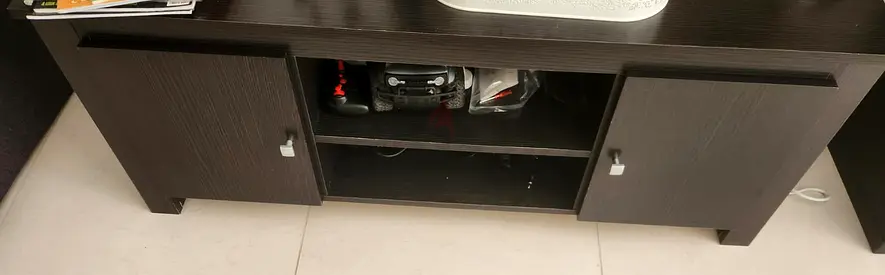 Dark wood TV cabinet/entertainment unit with storage - good condition